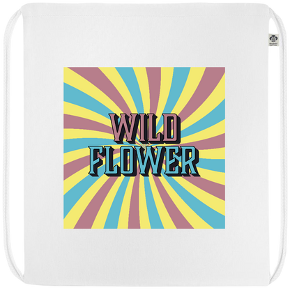 Wild Flower Design - Premium colored organic cotton drawstring bag_WHITE_front