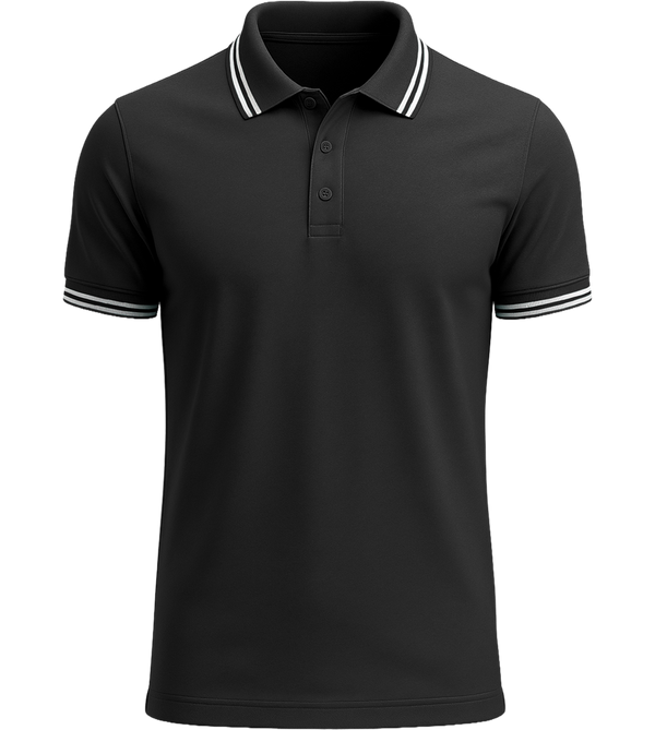 Premium men's contrast polo shirt_BLACK WHITE_front