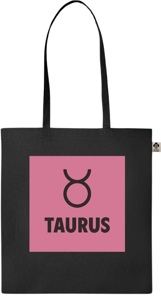 Zodiac Taurus Design - Essential colored organic cotton tote bag_BLACK_front