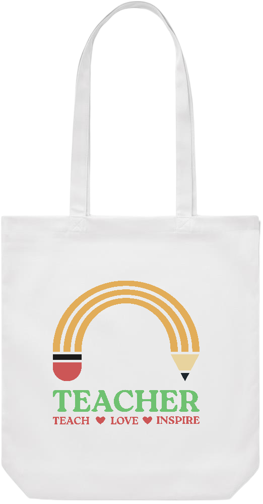 Teacher Pencil Design - Premium Canvas colored cotton shopping bag_WHITE_front