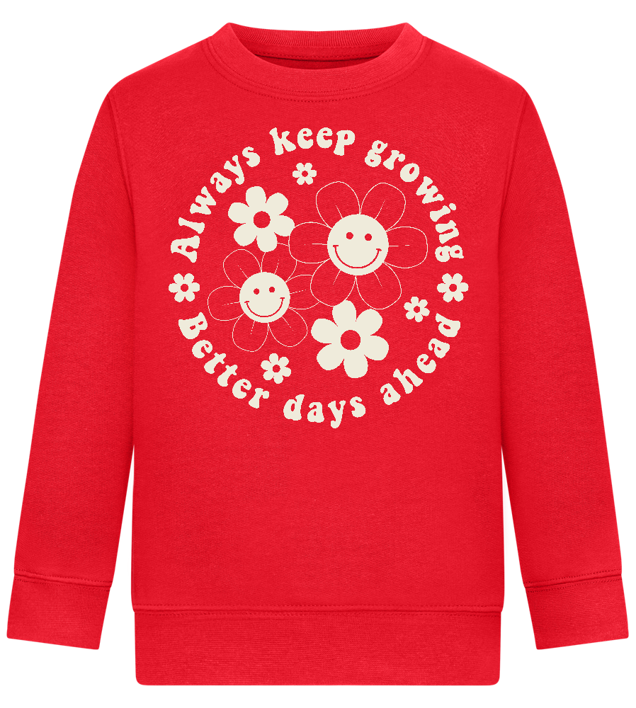 Keep Growing Smiley Design - Comfort Kids Sweater_BRIGHT RED_front