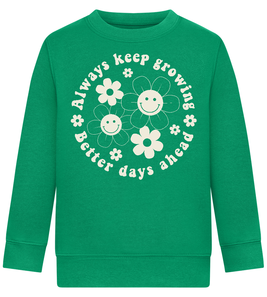 Keep Growing Smiley Design - Comfort Kids Sweater_MEADOW GREEN_front