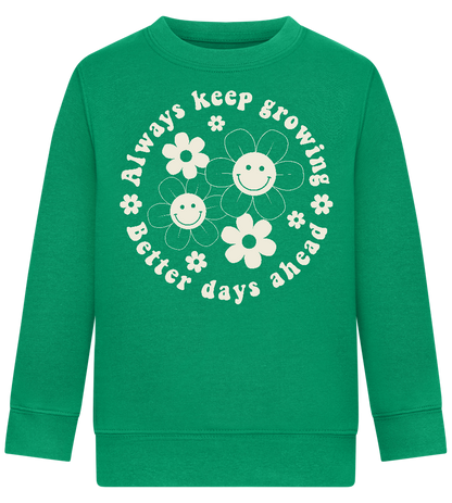 Keep Growing Smiley Design - Comfort Kids Sweater_MEADOW GREEN_front