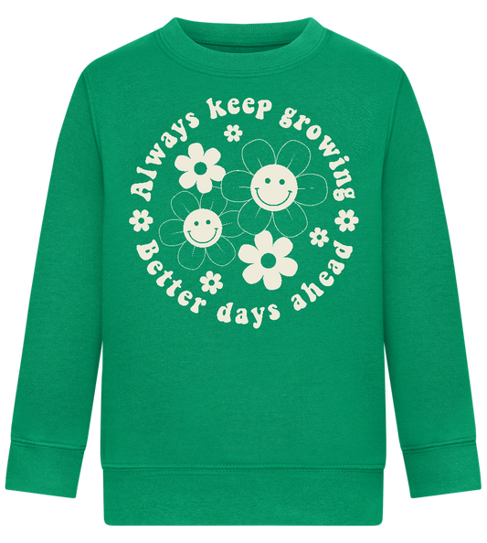 Keep Growing Smiley Design - Comfort Kids Sweater_MEADOW GREEN_front