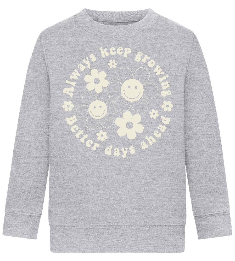 Keep Growing Smiley Design - Comfort Kids Sweater_ORION GREY II_front