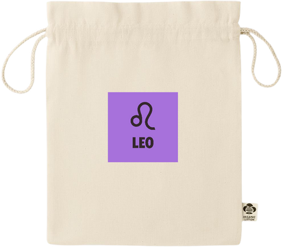 Zodiac Leo Design - Essential medium organic drawcord gift bag_BEIGE_front