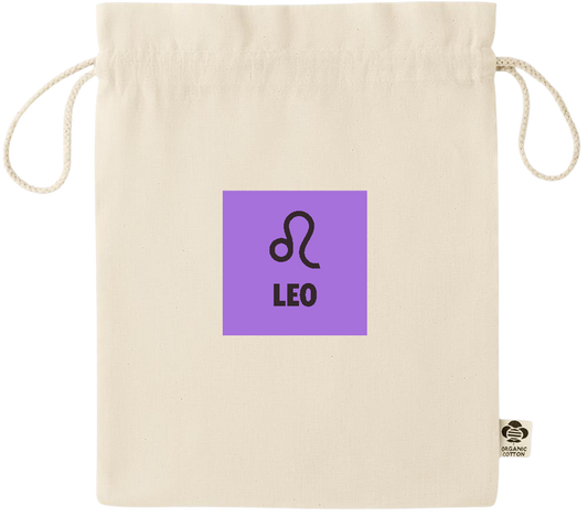 Zodiac Leo Design - Essential medium organic drawcord gift bag_BEIGE_front