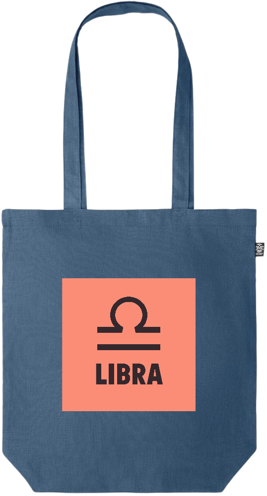 Zodiac Libra Design - Premium colored organic hemp tote bag_BLUE_front