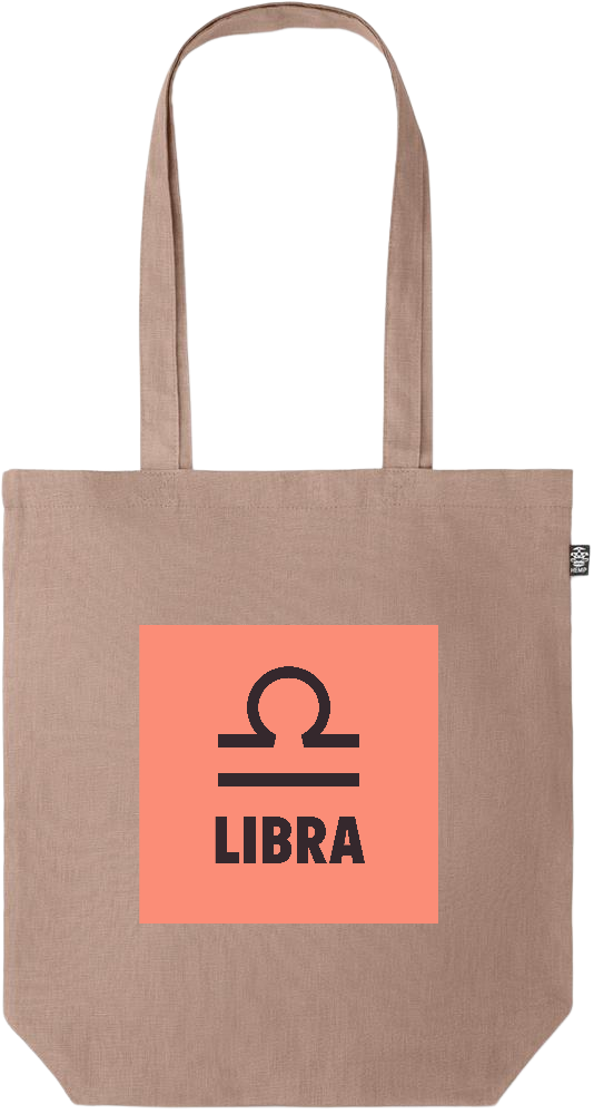 Zodiac Libra Design - Premium colored organic hemp tote bag_BROWN_front