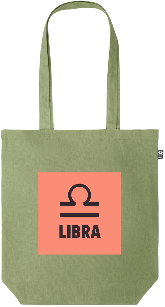 Zodiac Libra Design - Premium colored organic hemp tote bag_GREEN_front