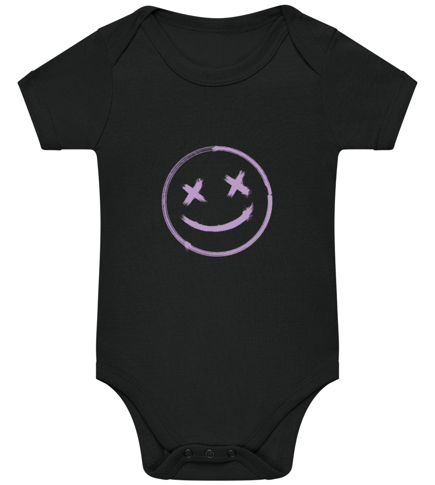 Smiley Stamp Design - Baby bodysuit BLACK front