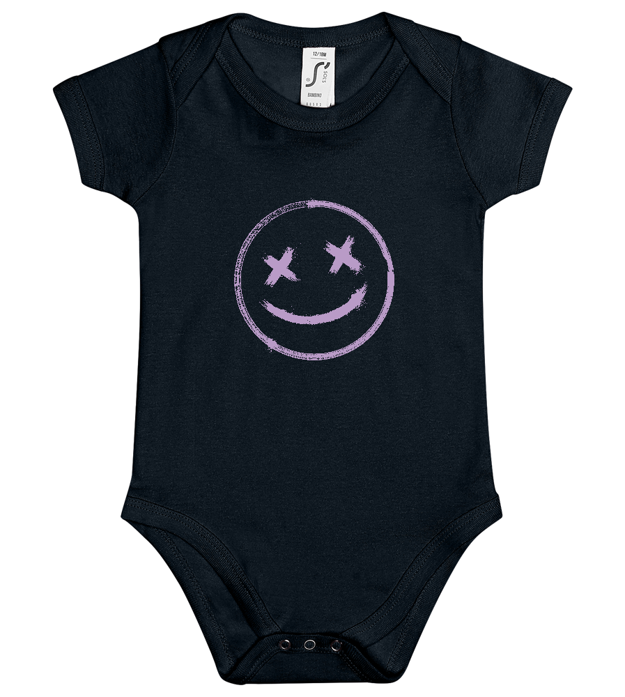 Smiley Stamp Design - Baby bodysuit BLACK front