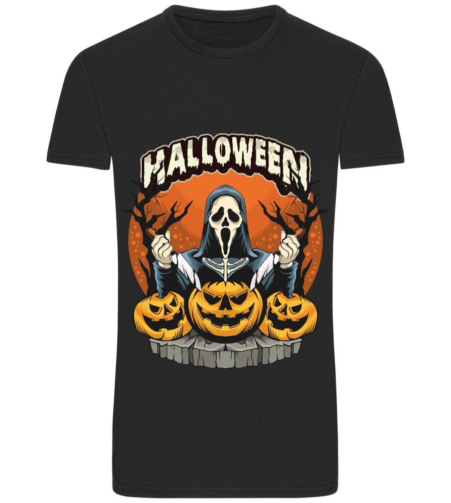 Halloween Ghost Design - Basic men's fitted t-shirt DEEP BLACK front