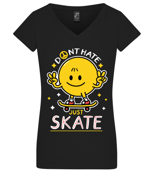 Don't Hate Just Skate Design - Basic women's v-neck t-shirt DEEP BLACK front
