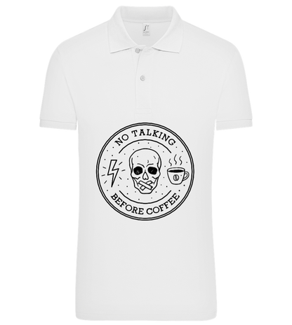 No Talking Before Coffee Design - Premium men's polo shirt WHITE front