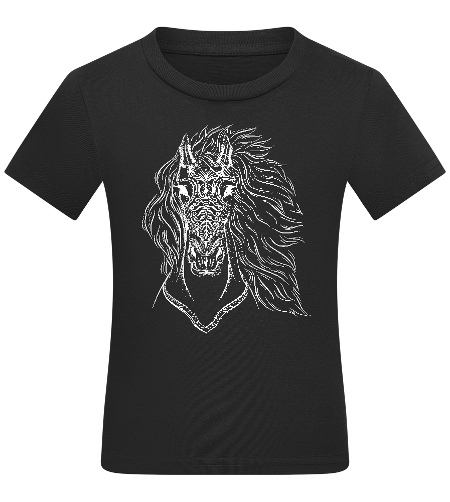 White Abstract Horsehead Design - Comfort kids fitted t-shirt_DEEP BLACK_front