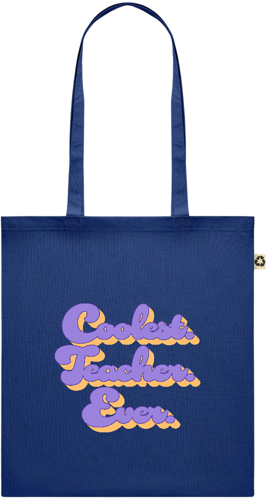 Coolest Teacher Ever Design - Recycled cotton colored shopping bag_BLUE_front