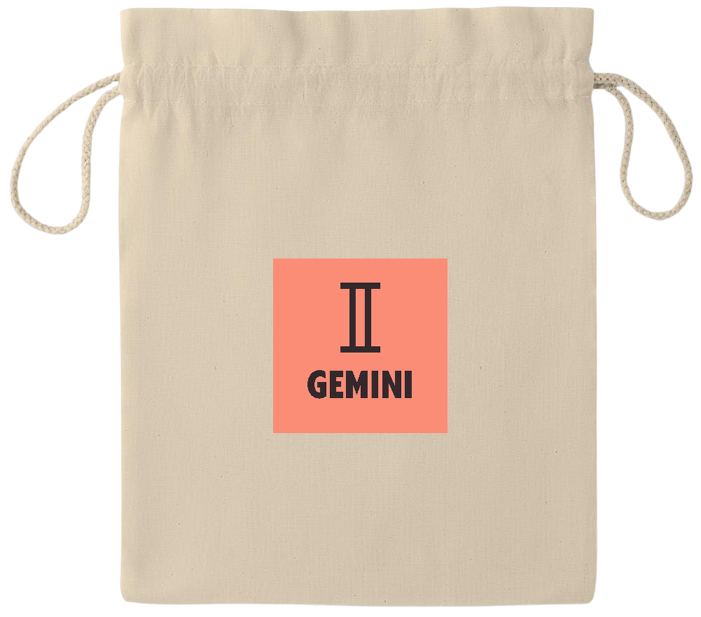 Zodiac Gemini Design - Essential medium drawcord gift bag_BEIGE_front