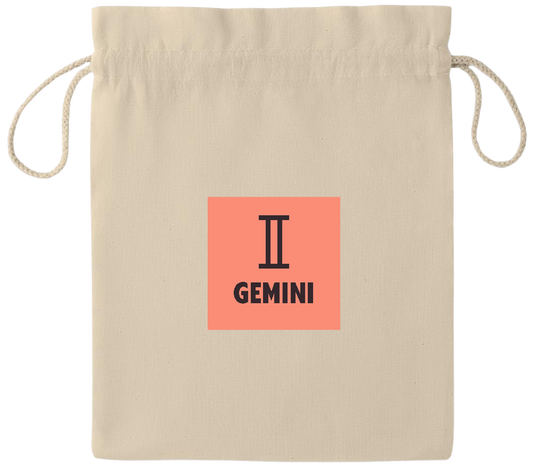 Zodiac Gemini Design - Essential medium drawcord gift bag_BEIGE_front