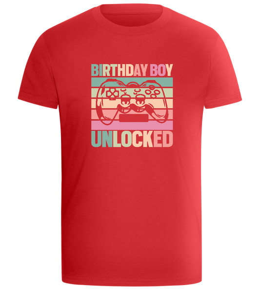 Birthday Boy Unlocked Design - Comfort boys fitted t-shirt_RED_front