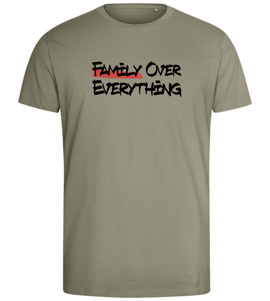 Family over Everything Design - Comfort men's fitted t-shirt_KHAKI_front