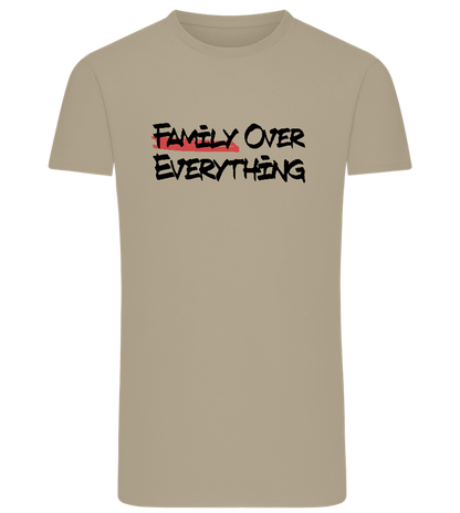 Family over Everything Design - Comfort men's fitted t-shirt_KHAKI_front