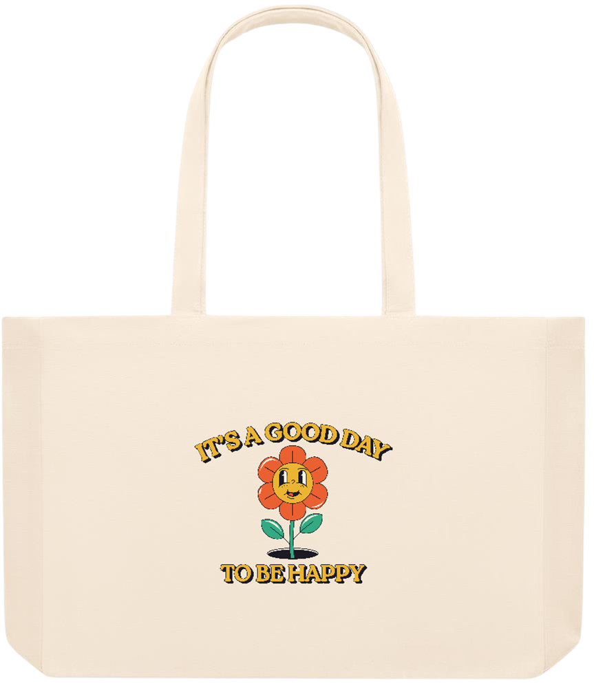 Its a Good Day to be Happy Design - Premium large recycled beach tote bag_BEIGE_front