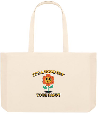 Its a Good Day to be Happy Design - Premium large recycled beach tote bag_BEIGE_front