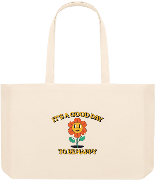 Its a Good Day to be Happy Design - Premium large recycled beach tote bag_BEIGE_front