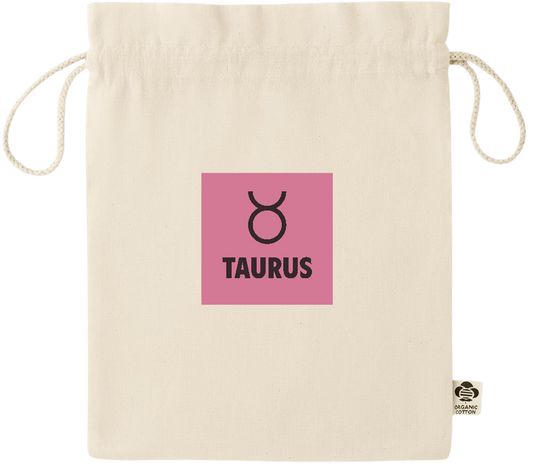 Zodiac Taurus Design - Essential medium organic drawcord gift bag_BEIGE_front