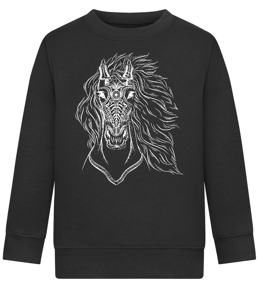 White Abstract Horsehead Design - Comfort Kids Sweater_BLACK_front