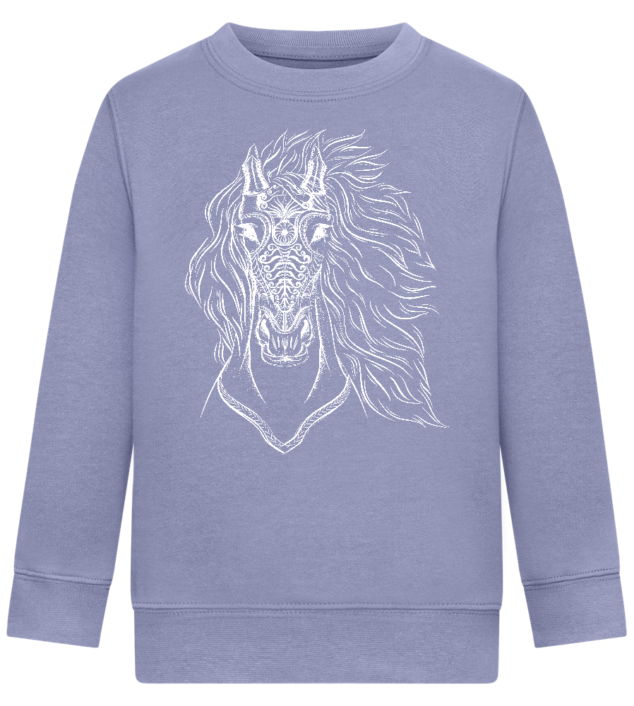 White Abstract Horsehead Design - Comfort Kids Sweater_BLUE_front