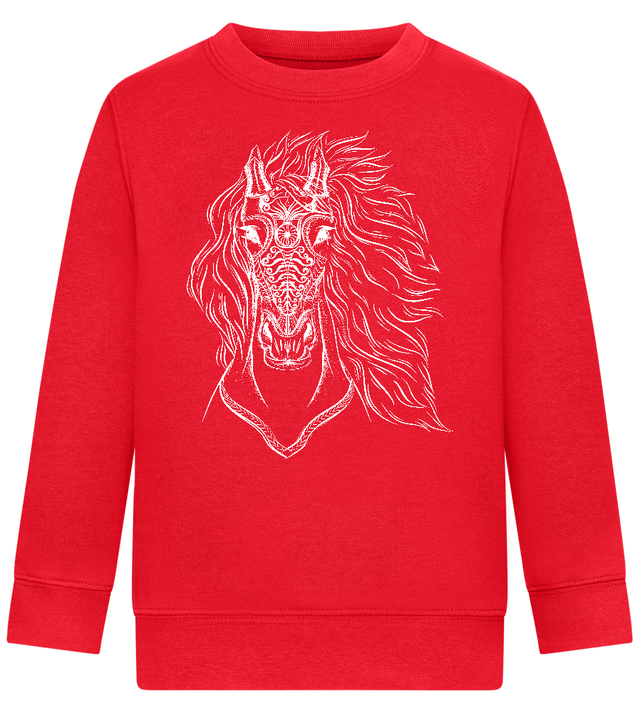 White Abstract Horsehead Design - Comfort Kids Sweater_BRIGHT RED_front