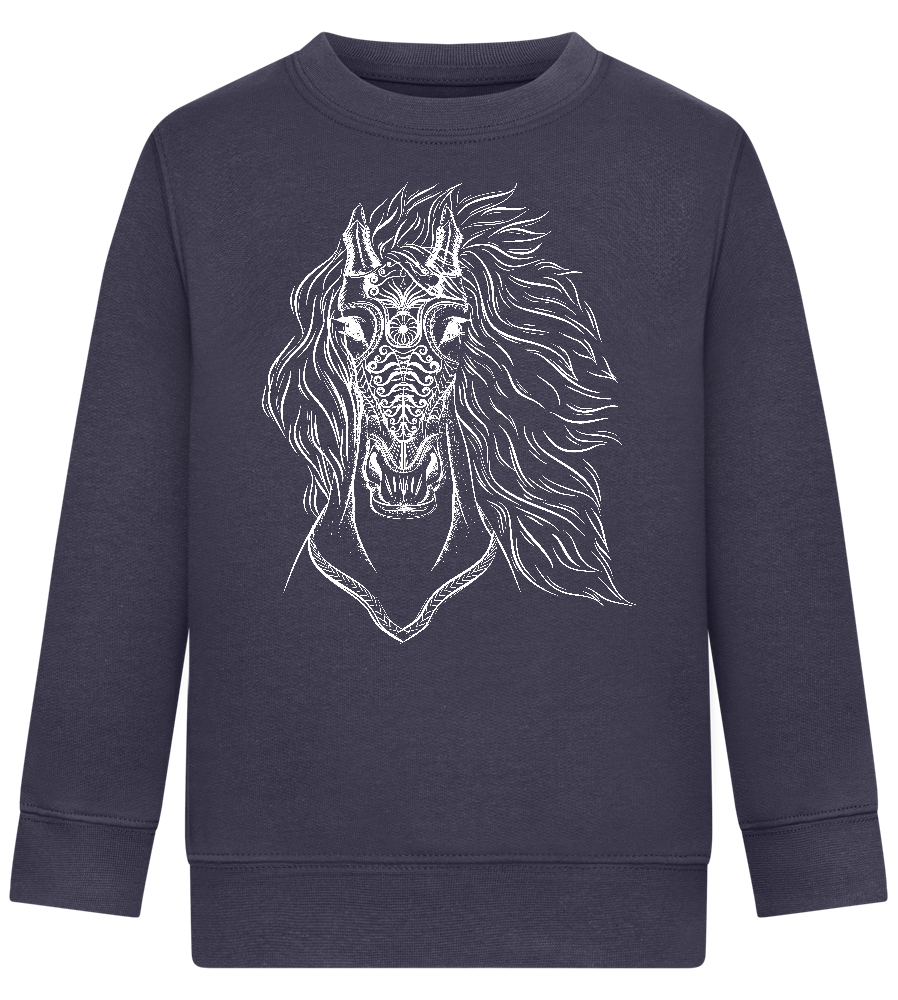 White Abstract Horsehead Design - Comfort Kids Sweater_FRENCH NAVY_front