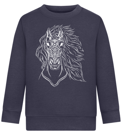 White Abstract Horsehead Design - Comfort Kids Sweater_FRENCH NAVY_front