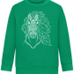 White Abstract Horsehead Design - Comfort Kids Sweater_MEADOW GREEN_front