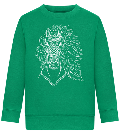 White Abstract Horsehead Design - Comfort Kids Sweater_MEADOW GREEN_front