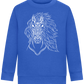 White Abstract Horsehead Design - Comfort Kids Sweater_ROYAL_front