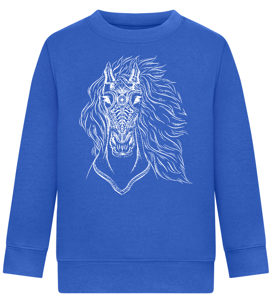 White Abstract Horsehead Design - Comfort Kids Sweater_ROYAL_front