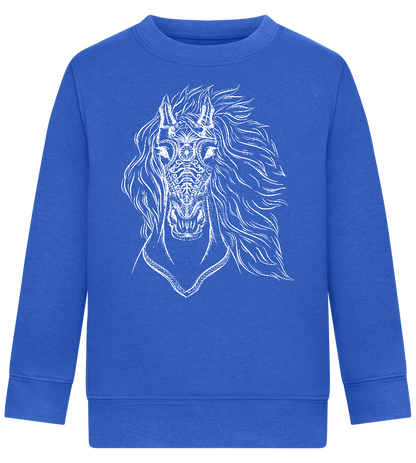 White Abstract Horsehead Design - Comfort Kids Sweater_ROYAL_front