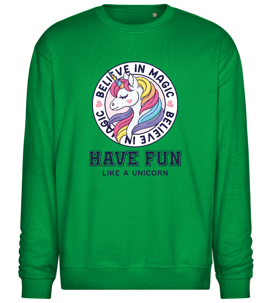 Believe in Magic Unicorn Design - Comfort Essential Unisex Sweater_MEADOW GREEN_front