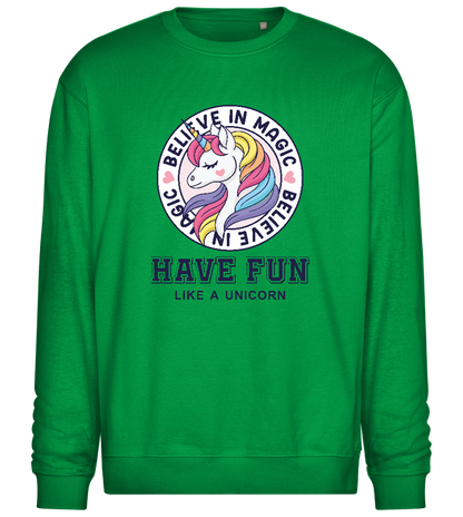 Believe in Magic Unicorn Design - Comfort Essential Unisex Sweater_MEADOW GREEN_front