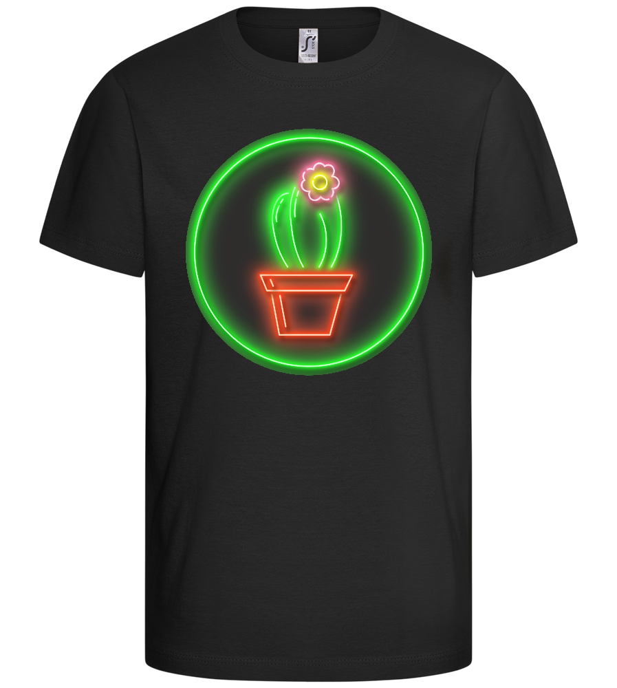 Neon Cactus Design - Comfort kids fitted t-shirt_DEEP BLACK_front