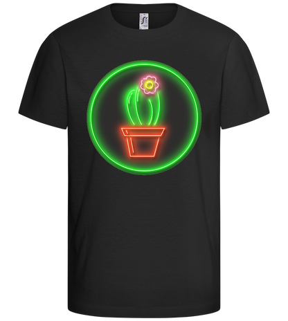 Neon Cactus Design - Comfort kids fitted t-shirt_DEEP BLACK_front