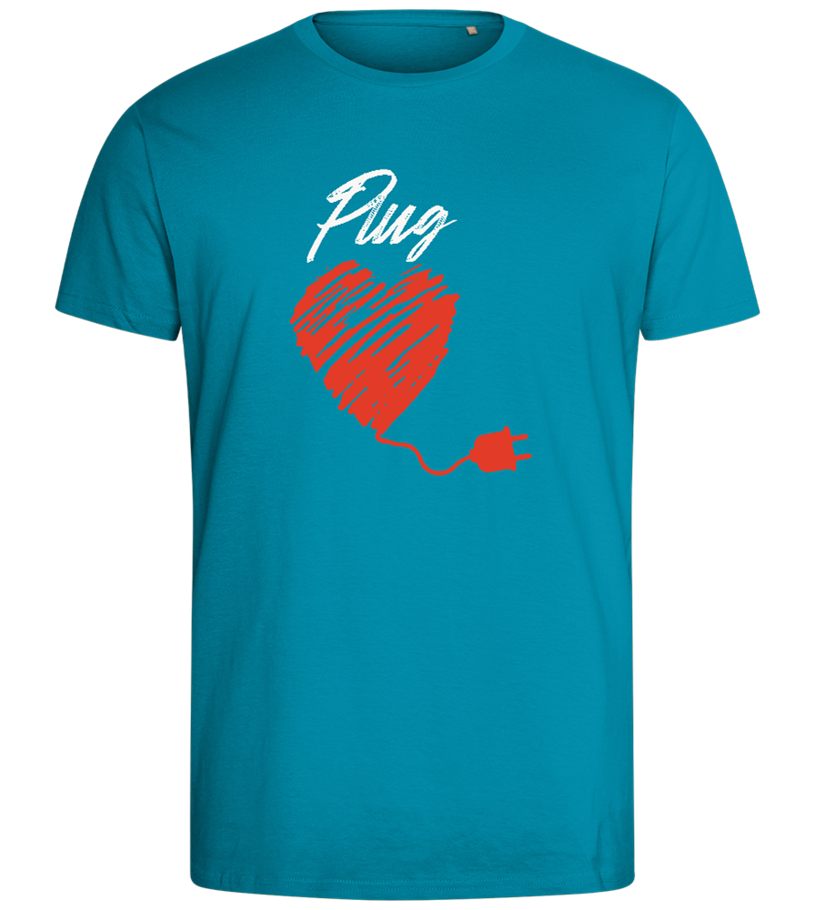 Plug Heart Design - Comfort men's fitted t-shirt_TURQUOISE_front