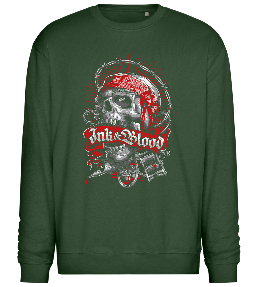 Inked Warrior Skull Design - Comfort Essential Unisex Sweater_GREEN BOTTLE_front