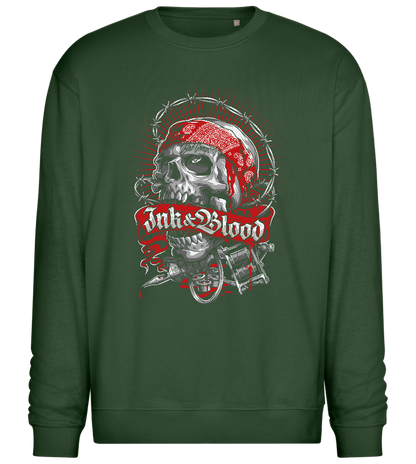 Inked Warrior Skull Design - Comfort Essential Unisex Sweater_GREEN BOTTLE_front