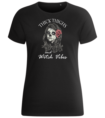 Thick Thighs Design - Basic women's fitted t-shirt_DEEP BLACK_front