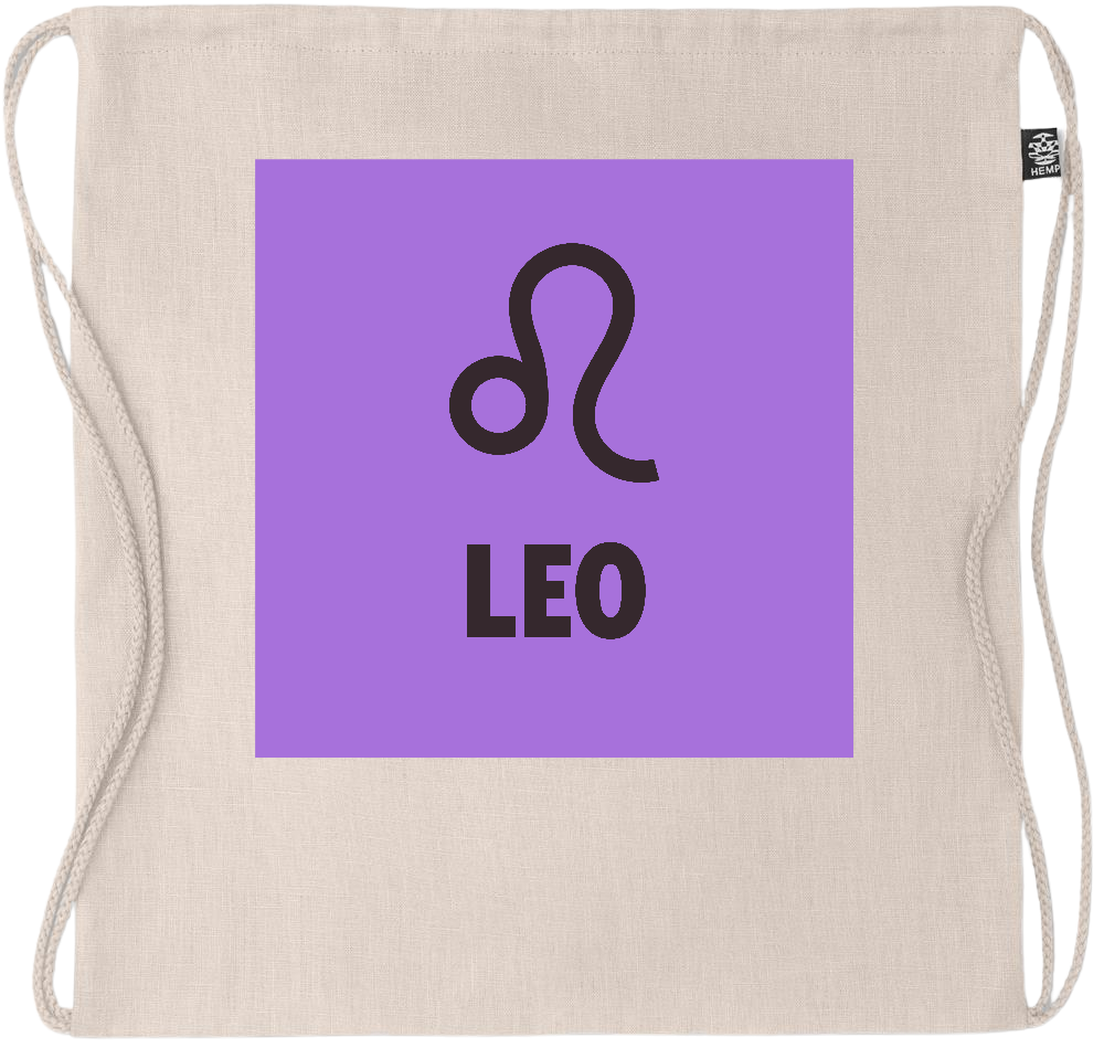 Zodiac Leo Design - Premium hemp drawstring bag_BEIGE_front