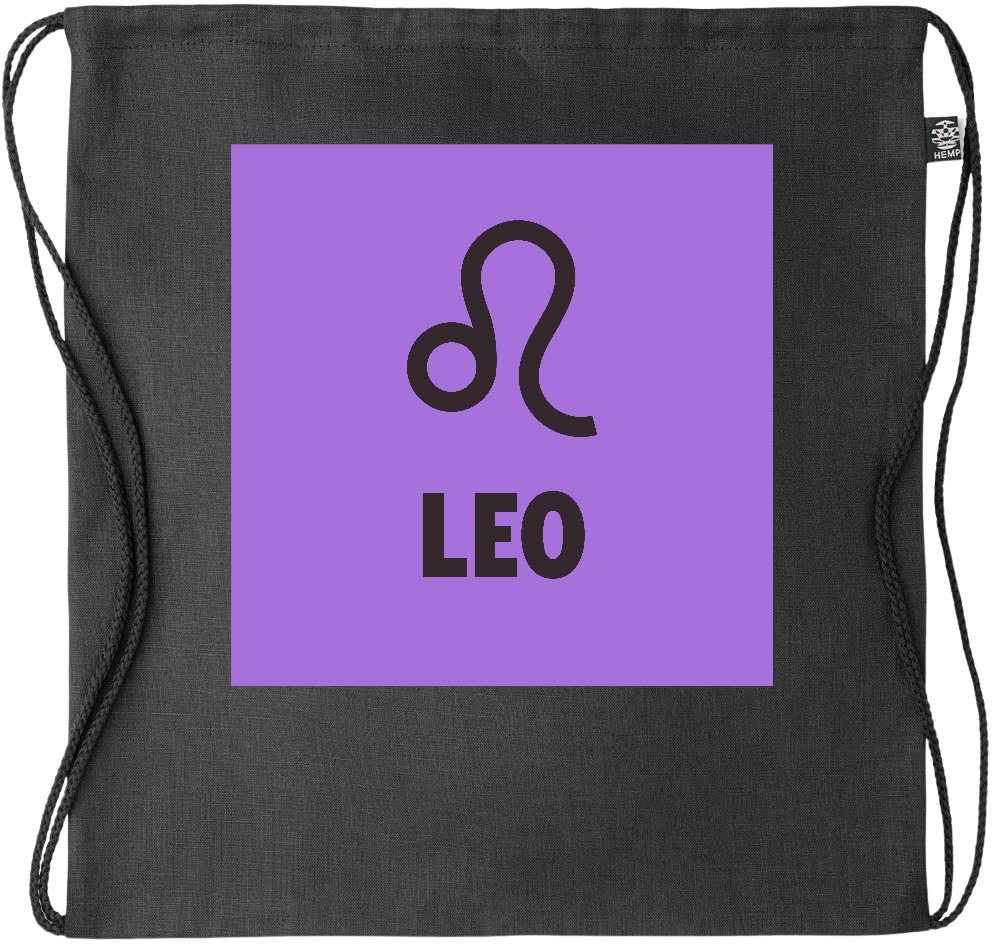 Zodiac Leo Design - Premium hemp drawstring bag_BLACK_front